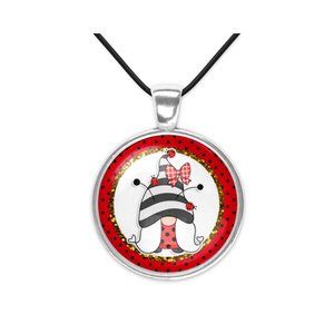 Ladybug Gnome Art Silver Glass Pendant Necklace